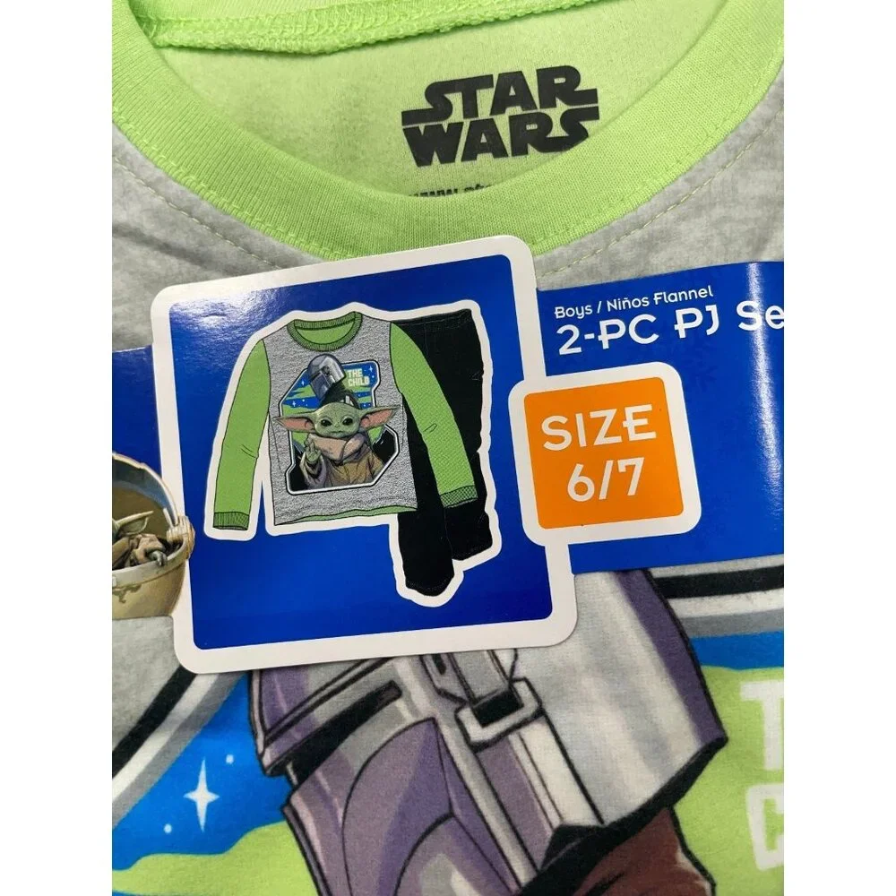 Star Wars‎ Pajama Set Unisex Kids The Child Green Black Size 6/7 Flame Resistant